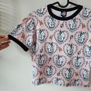 eye candy Pink Skull Heart Graphic Tee with Black Trim